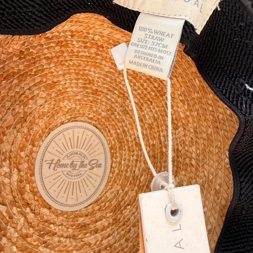 NEW 100% Wheat straw hat with black ribbon and bow